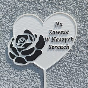 Topper "Na zawsze w naszych sercach" w sercu z różą
